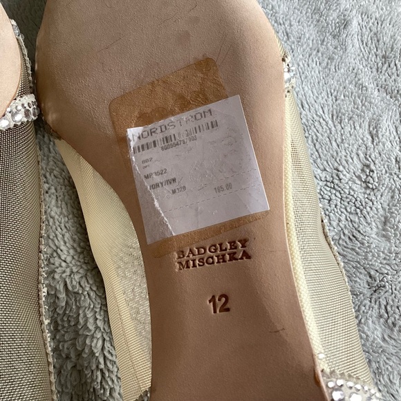 Badgley Mischka Gigi Pointed Flat Evening Shoe Mesh Crystal Bridal Wedding Ivory - Picture 6 of 15